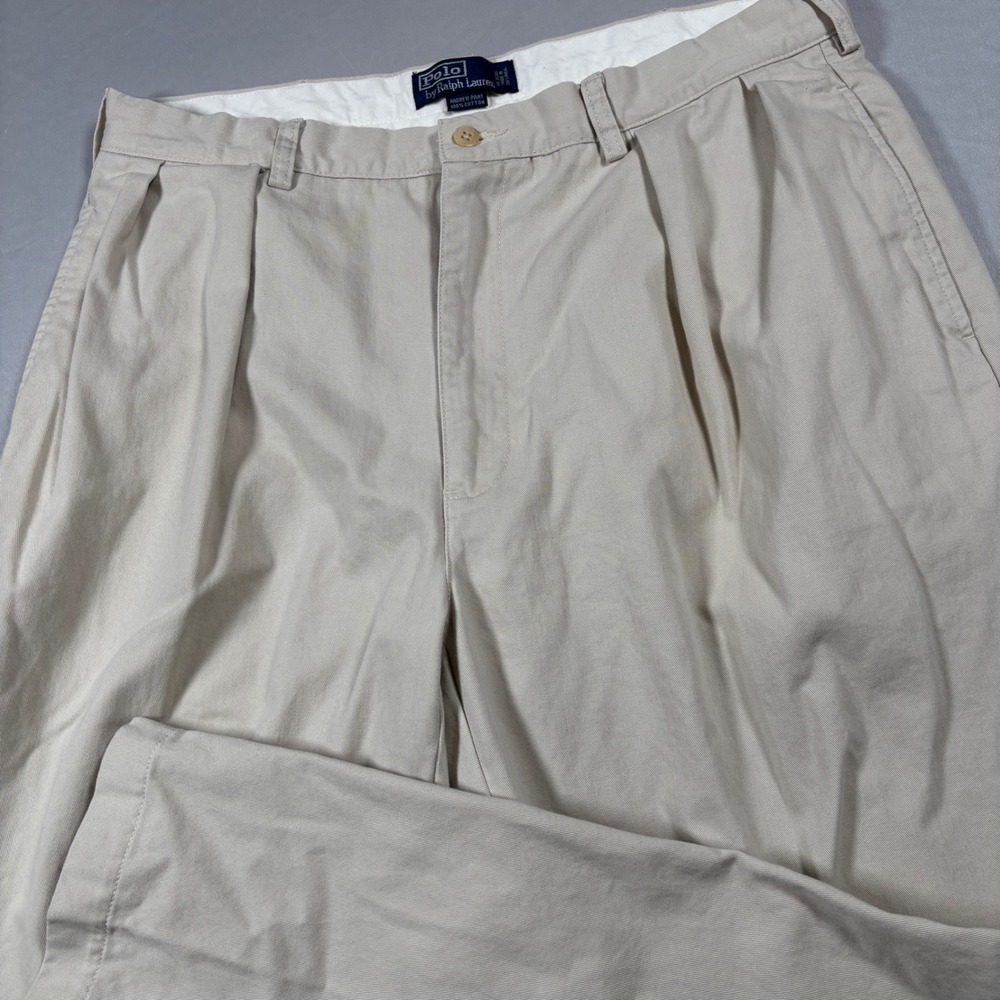 Polo Ralph Lauren Andrew Pant Mens 40x32 Khaki Double Pleated Classic Chino‎